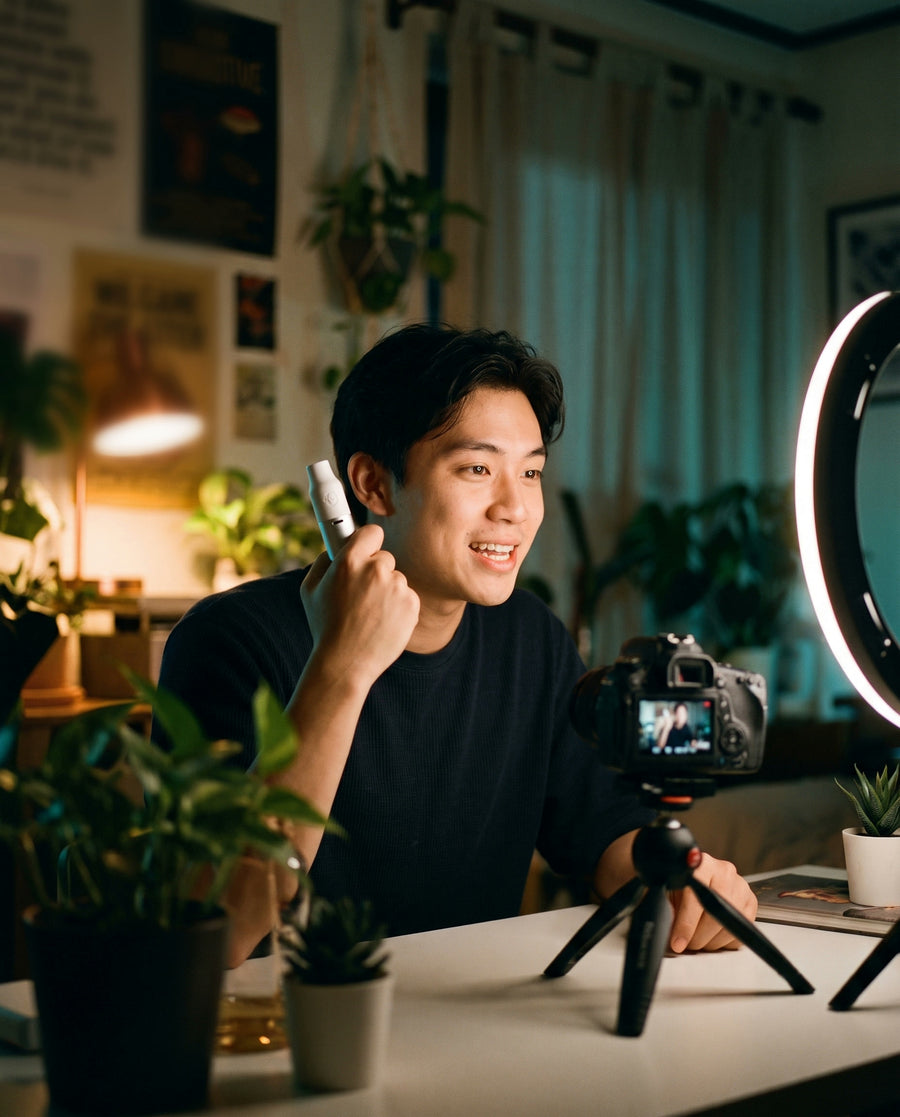 A creator recording at a desk with a CAPNOS BRE-Z.